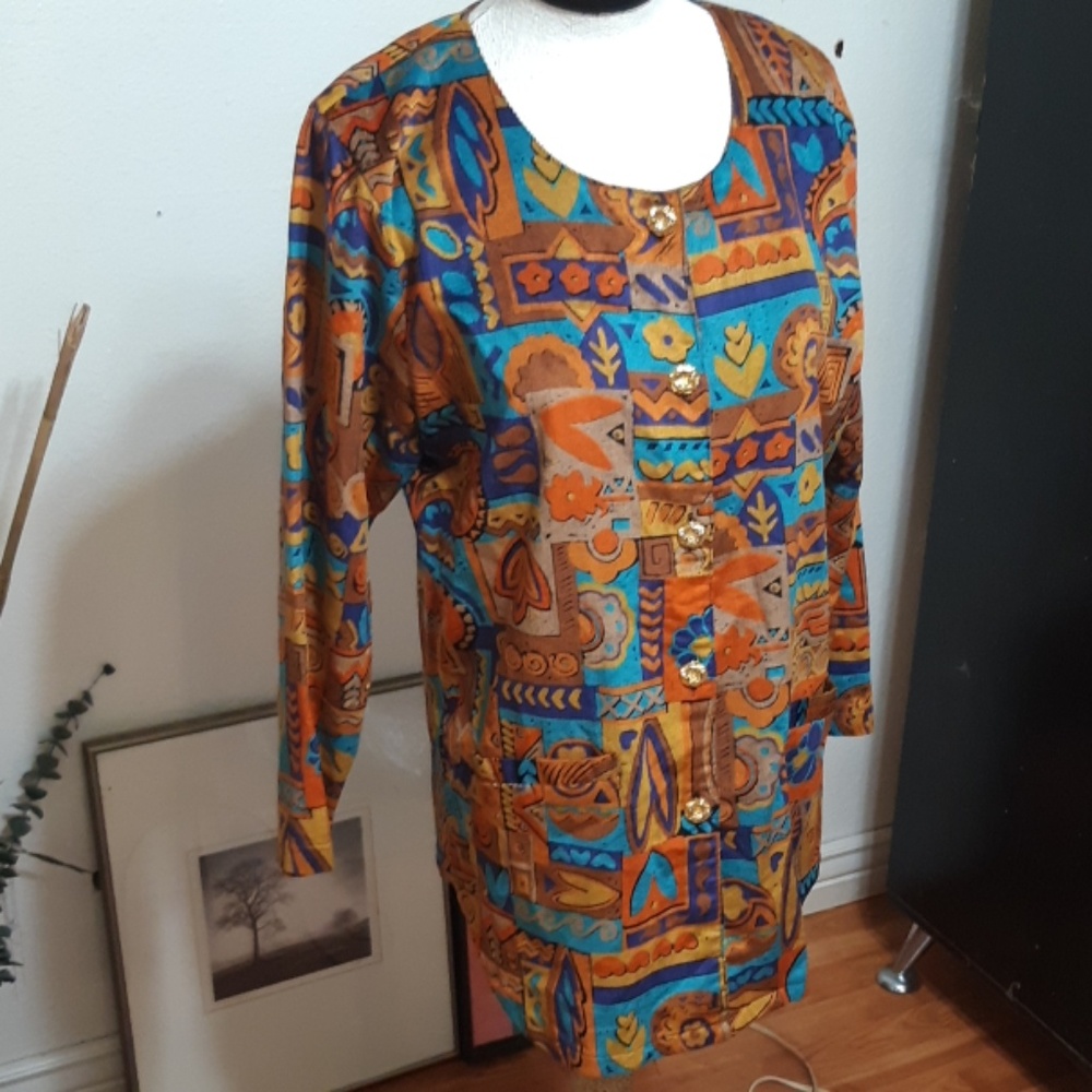 Womens Blazer Jacket Sz Medium Large Corduroy Bright Colors Orange teal
